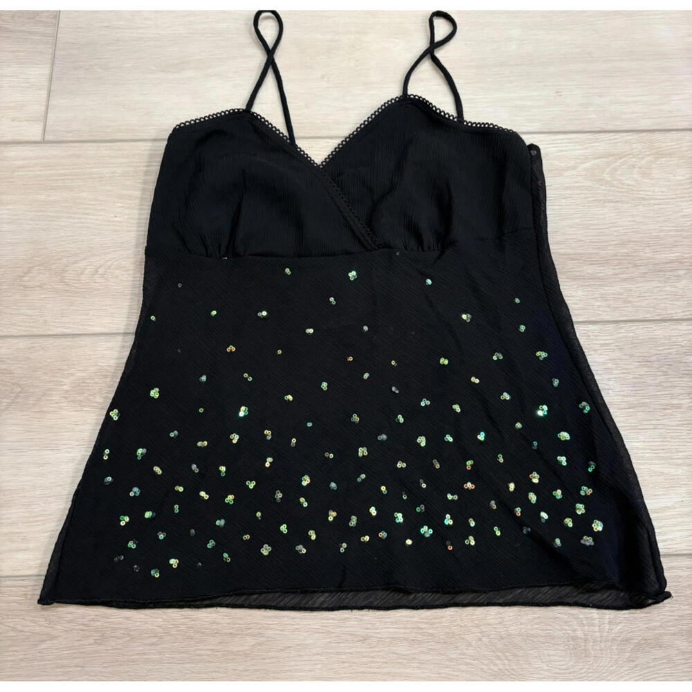 Vintage Weather Vane Cami Black Small Babydoll Cropped Slip Sparkle Sheer